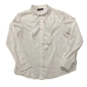 KARL LAGERFELD Ruffle Blouse Small White Office Siren Corporate Baddie Career